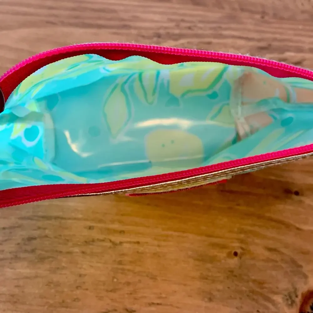 Lily Pulitzer Estee Lauder PVC Plastic Cosmetic Makeup Bag Clutch Floral Green